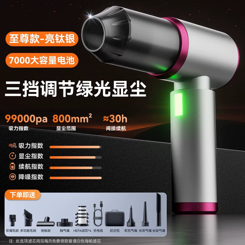 Handheld mini car vacuum cleaner, new model for 2025, super powerful suction, cordless and mini blower/vacuum cleaner combination.