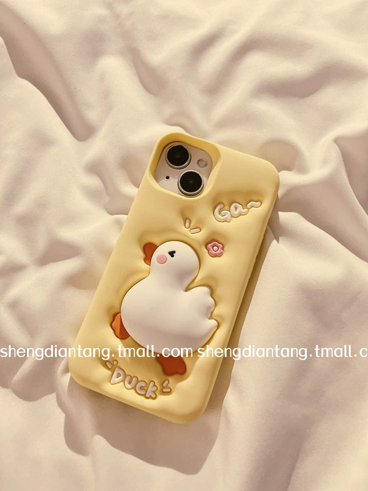 Yapon və Koreya cizgi filmi krem sarı çimdik ördək Apple 14ProMax mobil telefon üçün uyğun iphone13 yeni 14 sevimli 17 yaradıcı 16pro qadın modeli 15promax yumşaq silikon qoruyucu örtük