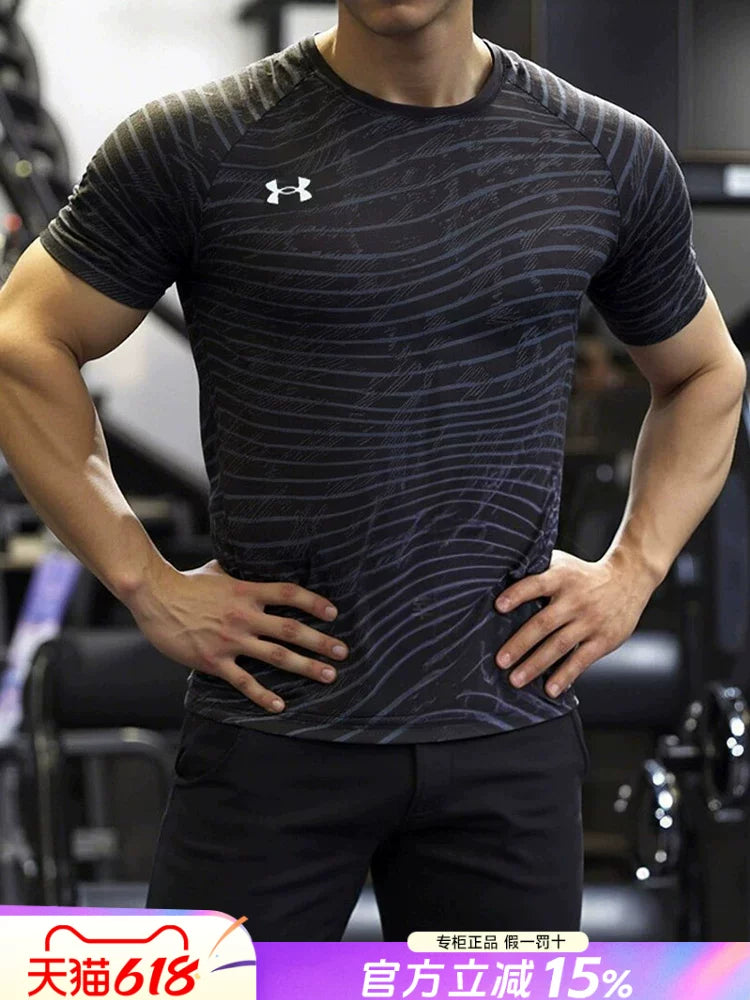 UA Under Armour tez quruyan qısaqol kişilər üçün orijinal yay nəfəs alan fitnes geyimi idman məşq gödəkçəsi tez quruyan köynək