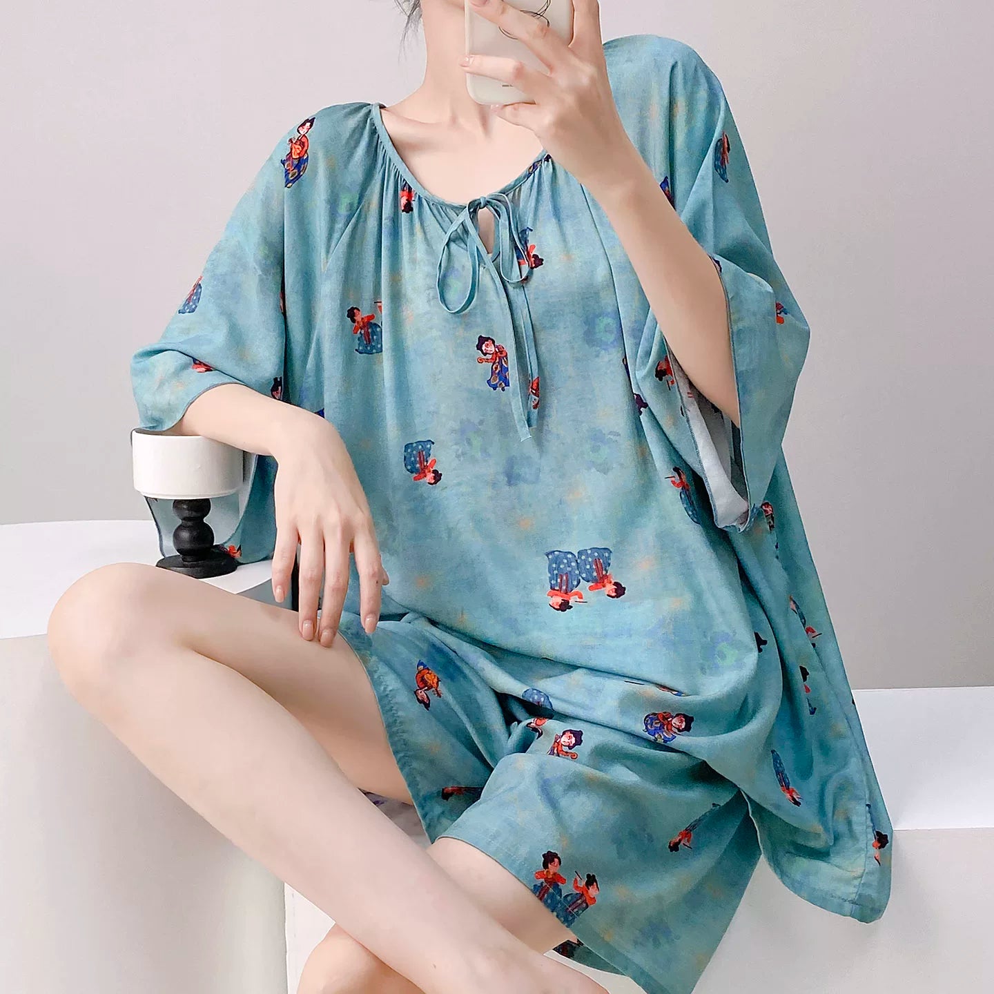 Qadınlar üçün yeni Çin üslublu retro pambıq ipək pijama, yay qısaqol şort, boş və geyilə bilən, yüksək səviyyəli ev paltarı dəsti