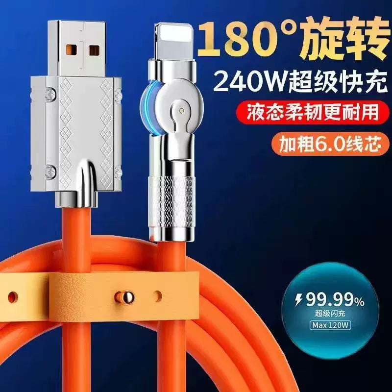 Metal başlıq Android fırlanan flaş şarj məlumat kabeli sürətli şarj kabeli 6A vivo Xiaomi Huawei OPPO Honor üçün uyğundur