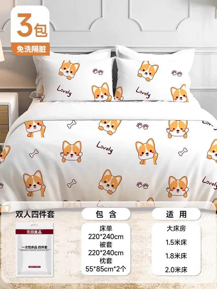 Kateqoriya A MUJI birdəfəlik yataq dəsti dörd hissəli otel yorğan vərəqi yastıq çantası səyahət ləvazimatları üç hissəli dəst