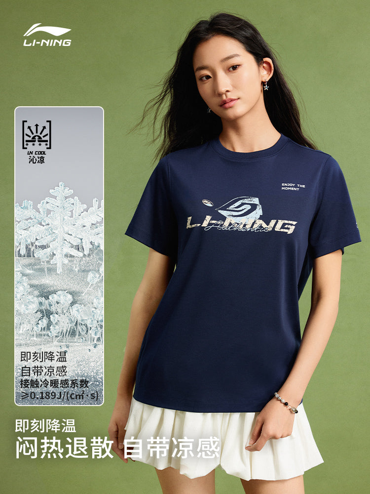 Li Ning Popsicle T | Buz ipək qısaqol qadın yay yeni çaplı qadın təsadüfi yarımqol köynək idman köynəyi