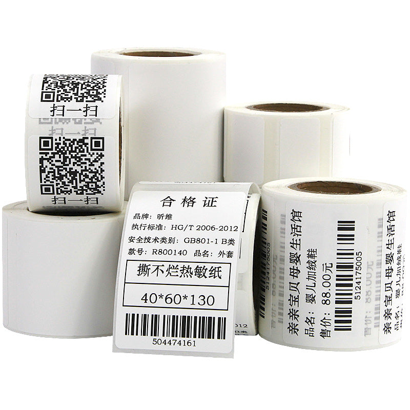 Kiçik nüvəli termal sintetik etiket kağızı 50*30 20 60X40 70 80 25 özünə yapışan Jiabo m322 Jingchen B11/B3S portativ barkod printer qiyməti suya davamlı stiker üçün uyğundur