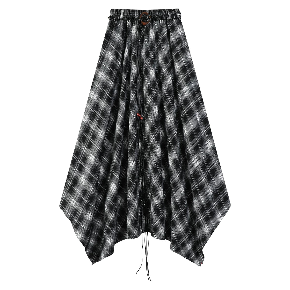 Chola Lisa Fransız üslubunda qadınlar üçün retro qəhvəyi rəngli dama-dama midi ətək, payız qeyri-müntəzəm dizaynlı A-xəttli ətək