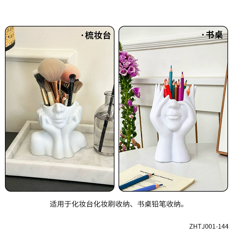 Nordic abstract face makeup brush holder, desktop eyeshadow, eyebrow pencil, brush holder and pen holder that can be shared on Instagram.