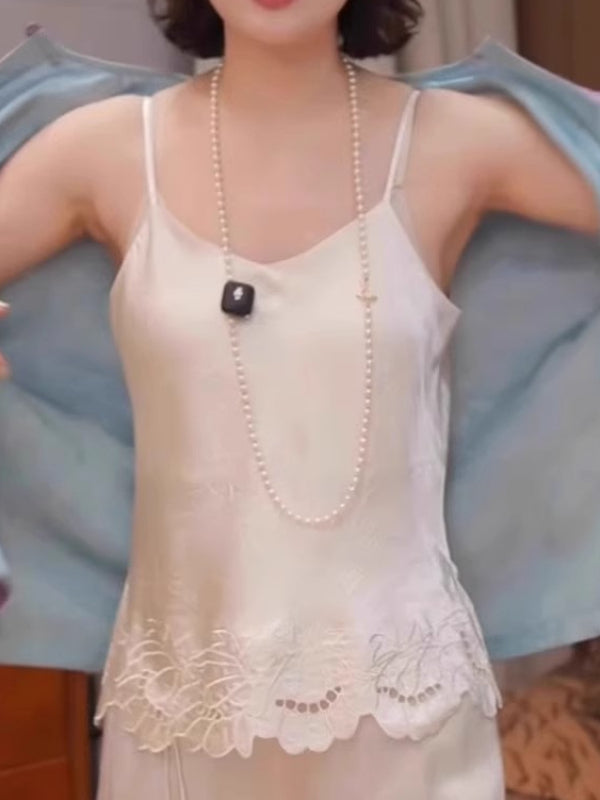 Qadınlar üçün yeni Çin üslubunda krujeva bəzəkli kamzol, yay, böyük ölçüdə, dəbli və şık qolsuz daxili qatlı üst hissə.