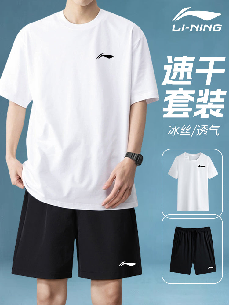 Li Ning idman kostyumu kişi yay nazik tez quruyan geyim qaçış köynəyi qısaqol şort badminton forması Atalar günü
