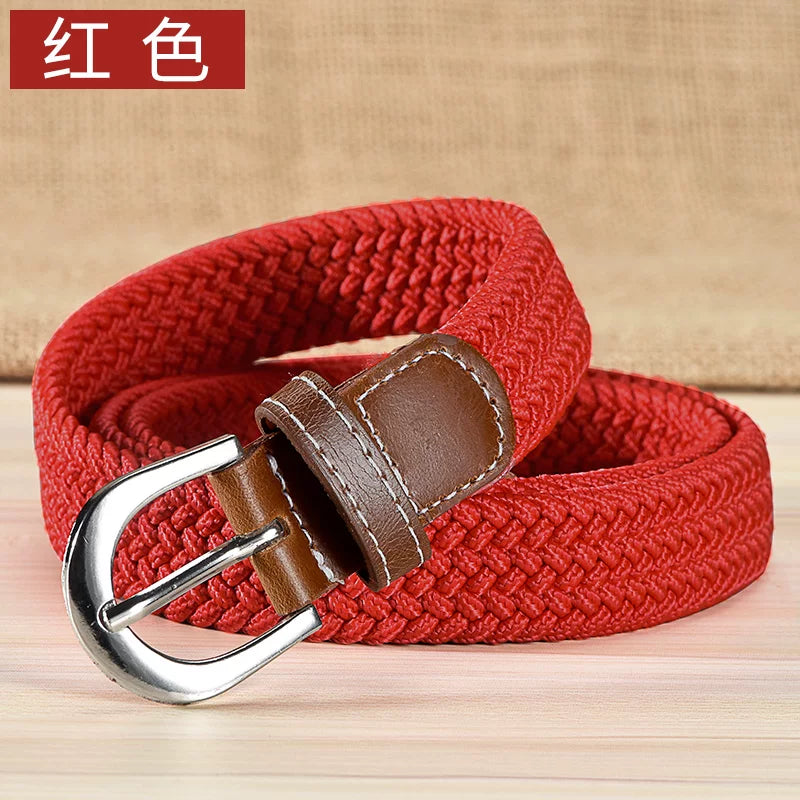 Kətan kəmər, qadın üçün deşiksiz toxunmuş elastik kəmər, Koreya üslubunda, dekorativ, uniseks nazik kəmər, tələbə gündəlik parça kəmər