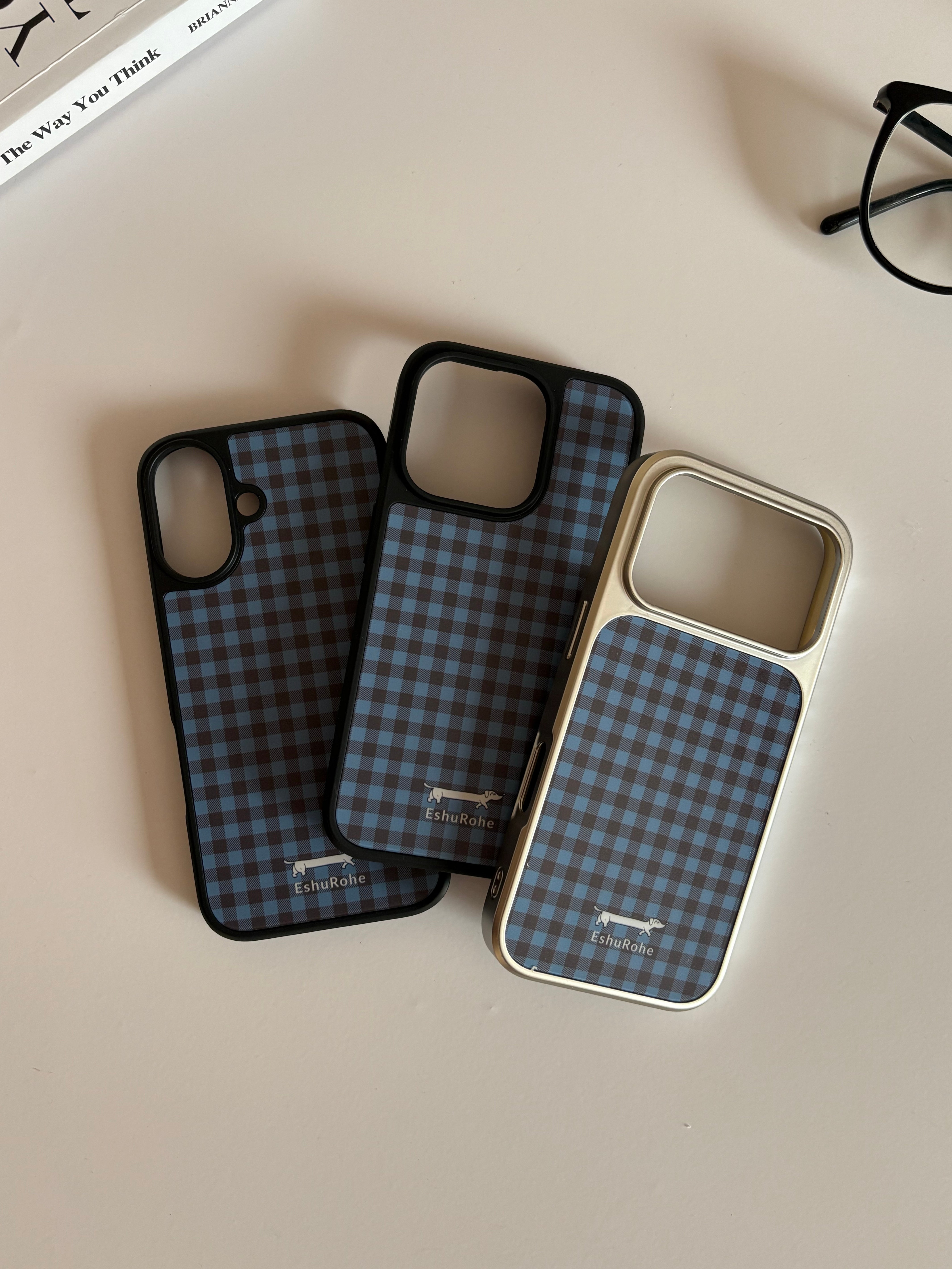 EshuRohe 2026 yaz və yay yeni Fransız duz üslubu Coruli mavi qəhvəyi rəngli plaid cüt unisex alma iphone17promax cib telefonu qutusu 16plus orijinal yüksək səviyyəli mənada 15 maqnit buzlu