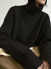 Qalın süni yun toxunmuş sviter, hündür yaxalı, rahat stil, qadın payız və qış daxili təbəqəsi, boş xarici təbəqə əsas üst hissə