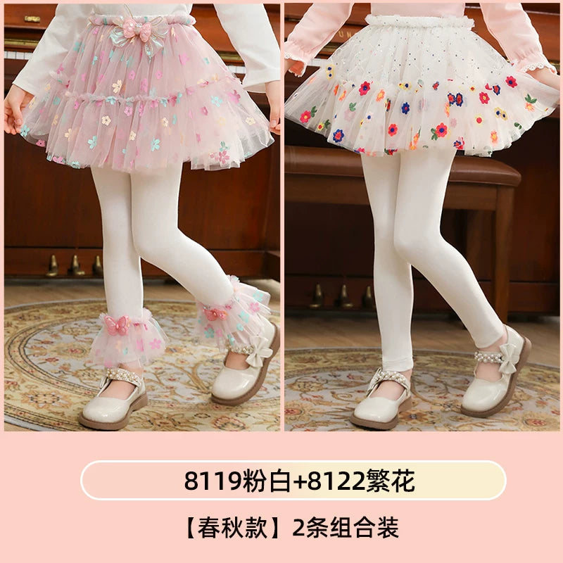 Qızlar üçün bir hissəli ətək şalvarları, 2025-ci ilin yaz və payız mövsümü üçün yeni model uşaq qış geyimləri, flis astarlı, süni iki hissəli leqinslər, ağ, çöldə geyinmək üçün.