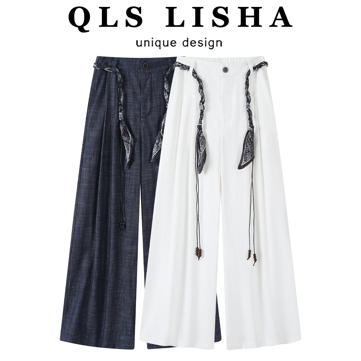 Cholisa çox yönlü ağ qadın pərdəli gündəlik şalvar, 2025 yeni erkən payız yüksək belli, boş, enli şalvar