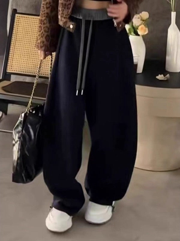 Payız və qış üçün qadın üçün əyri bıçaq dizaynlı, gündəlik üslubda, böyük ölçüdə, elastik yüksək bel ilə, arıqladıcı, çox yönlü düz ayaqlı şalvar.