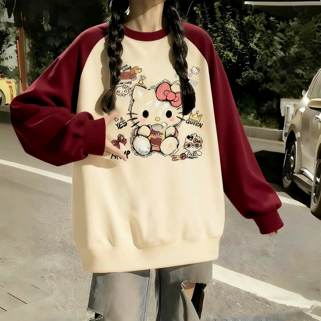 Qızlar üçün sviter, yeni yaz və payız model, dairəvi yaxalıq, geniş forma, rəng bloklayıcı, əsas qat, qış üçün flis astarlı köynək.