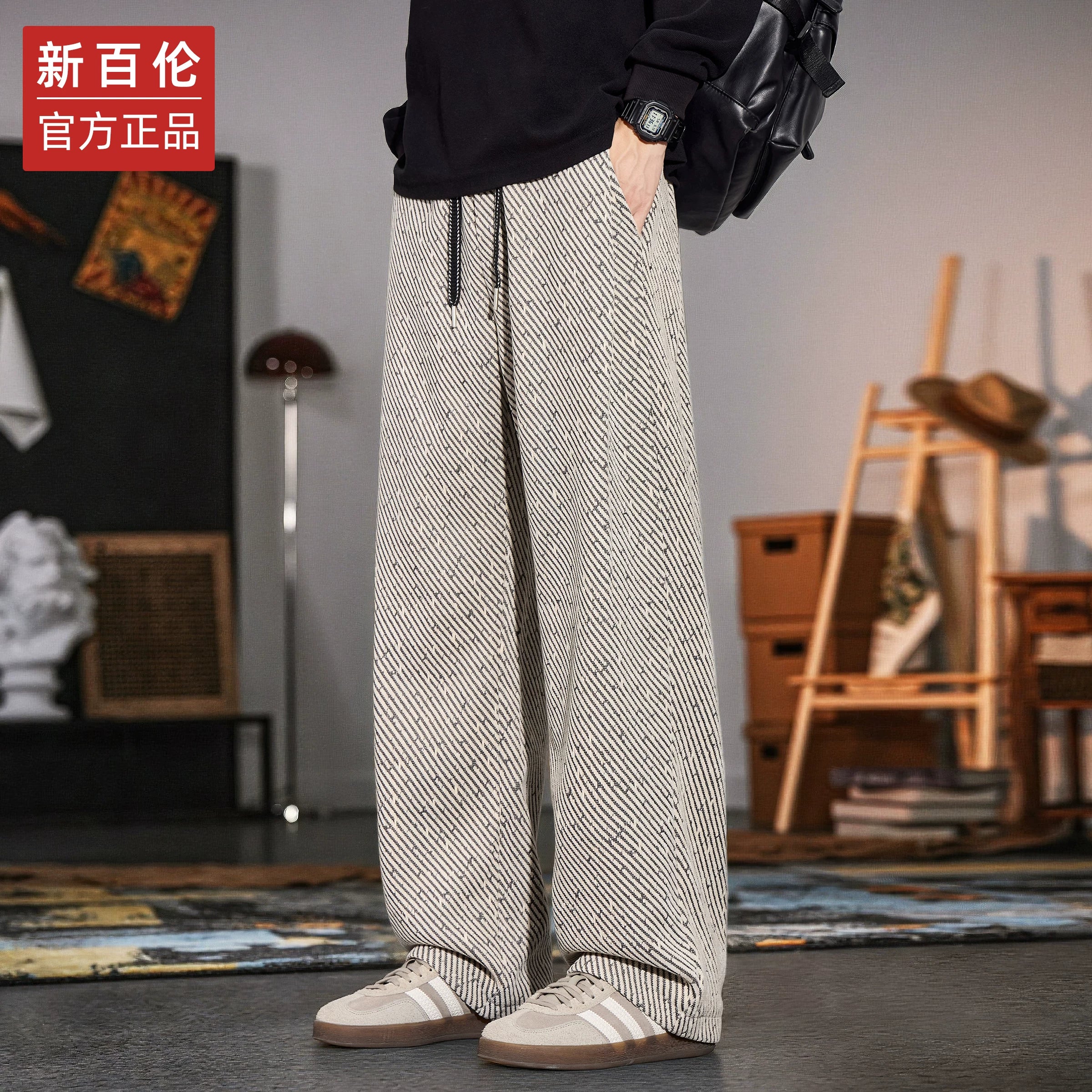 New Balance men's wide-leg, straight-leg, twill weave sweatpants, fall and winter, fashionable brand, 2025 new model, loose casual pants.