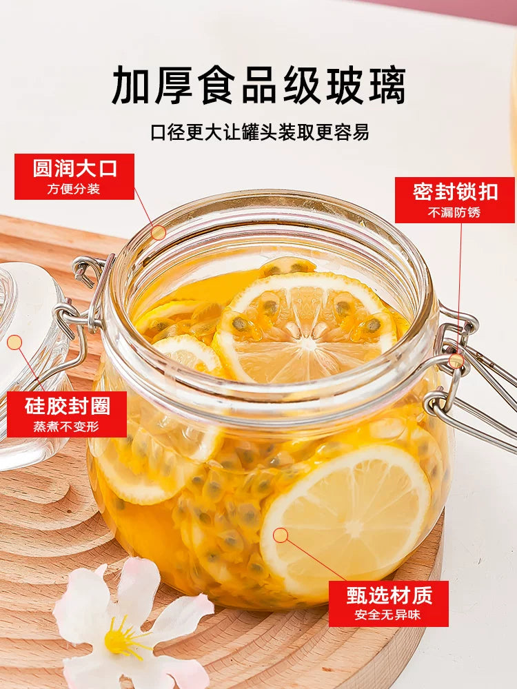 Yüksək temperatura davamlı qida dərəcəli şüşə şüşə möhürlənmiş konservləşdirilmiş sarı şaftalı boş şüşə saxlama şüşəsi bal kimchi turşusu buxarda bişirilə bilər