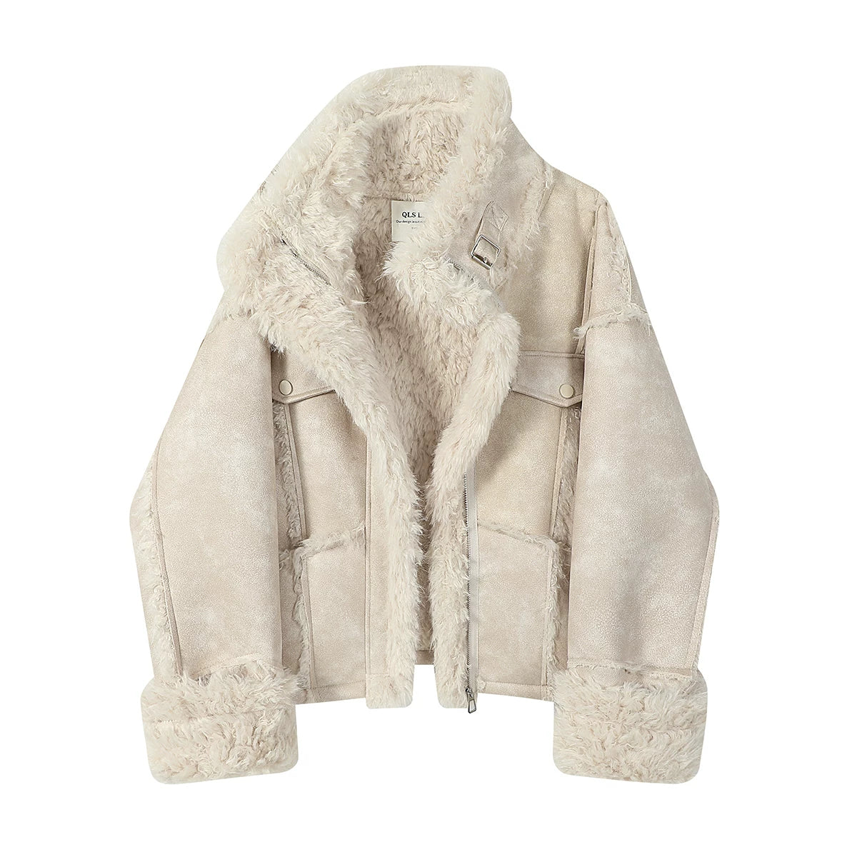 Cholisa Qısa Zamşa Quzu Yunlu Palto Qadın Payız və Qış Dəbli və Qəşəng Top