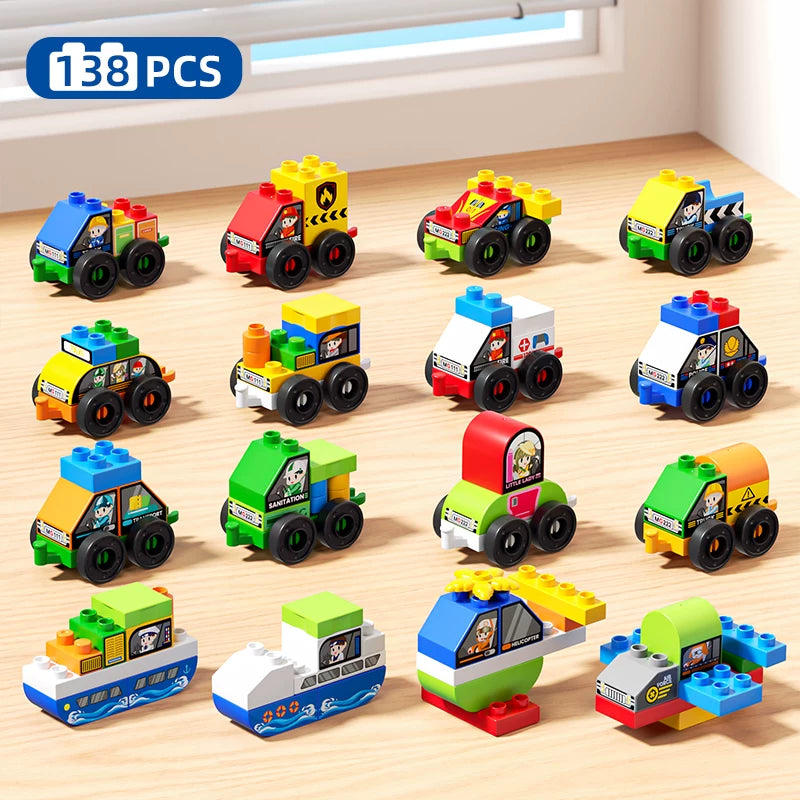 Uşaq tikinti bloku tapmaca oyuncağı, böyük hissəciklər arabası, körpə üçün çoxfunksiyalı kiçik araba, oğlan və qız üçün hədiyyə arabası.