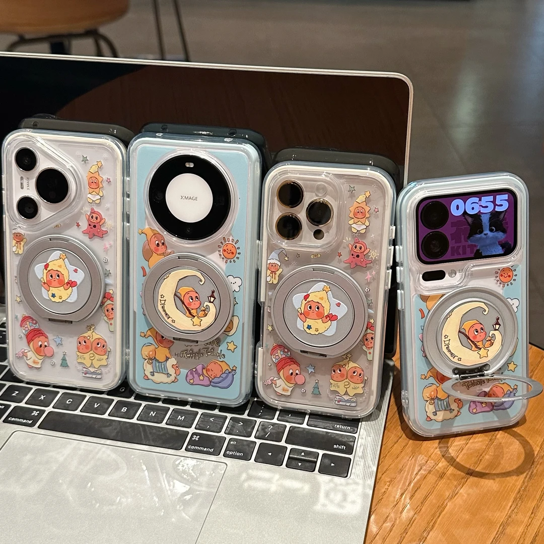 Apple 17promax cib telefonu üçün uyğun cizgi filmi ulduzu fırlanan stend Huawei mate60pro kreativ p70 sevimli OppoReno15 fərdiləşdirilmiş vivos50 şəffaf düşmə əleyhinə Xiaomi yumşaq