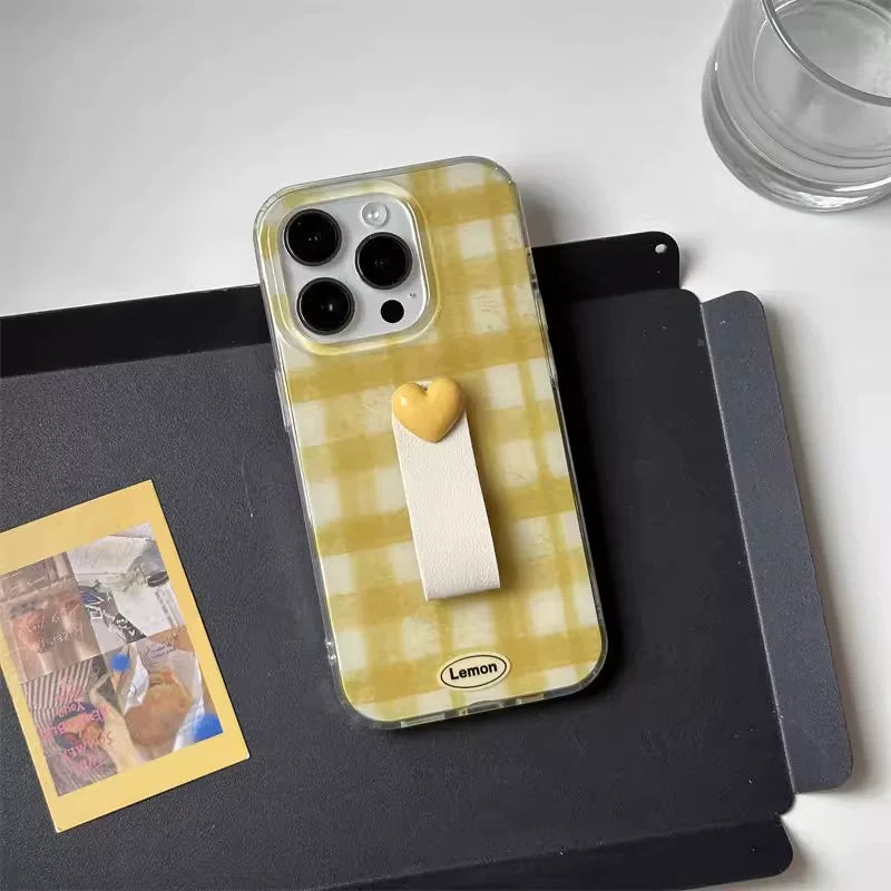 Apple 15promax mobil telefon qutusu üçün uyğun yaşıl plaid sevgi barmaq tokası yeni yüksək səviyyəli hiss 14 üçölçülü sadəlik 13 ikiqat kreativ 16 hər şey daxil iphone 15 pro niş 17 qadın ins məşhur