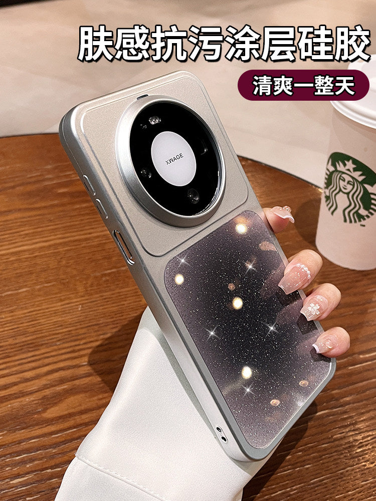Huawei mate80promax cib telefonu üçün uyğundur, yeni qabaqcıl halo boyalı parıltılı qoruyucu örtük mate70pro+ sadə qız isti stil obyektiv hər şey daxil mt60 ultra nazik anti-payız lüks yaxşı görünüşlü Hui