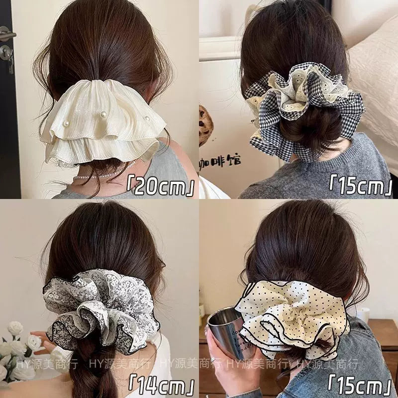 Super pəri büzməli yubka, krujeva saç ipi, zərif dizayn, qalın bağırsaq saç halqası, yüksək səviyyəli hiss, böyük saç ipi, zərif saç aksesuarları