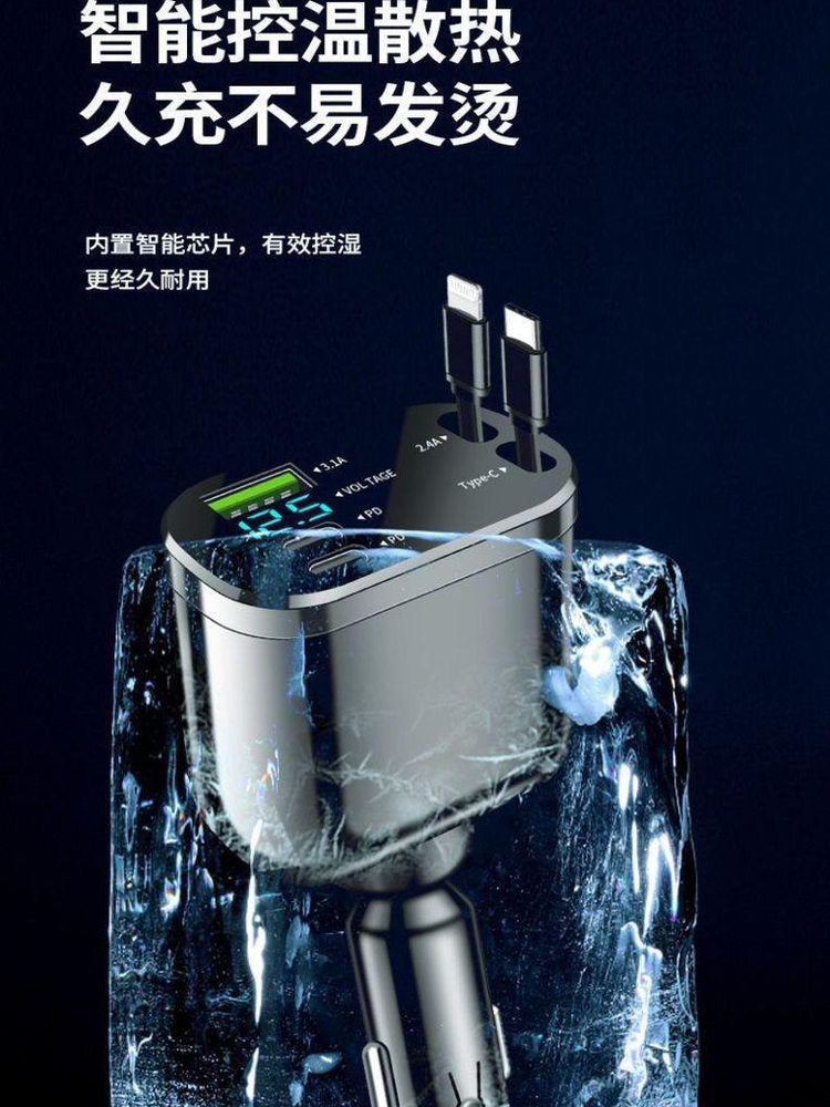 120W Super Sürətli Avtomobil Şarj Cihazı Geri Çəkilə Bilən Kabel, Avtomobil Siqaret Çaxmaq Adapteri, 1-dən 5-ə qədər Avtomobil Yuvası