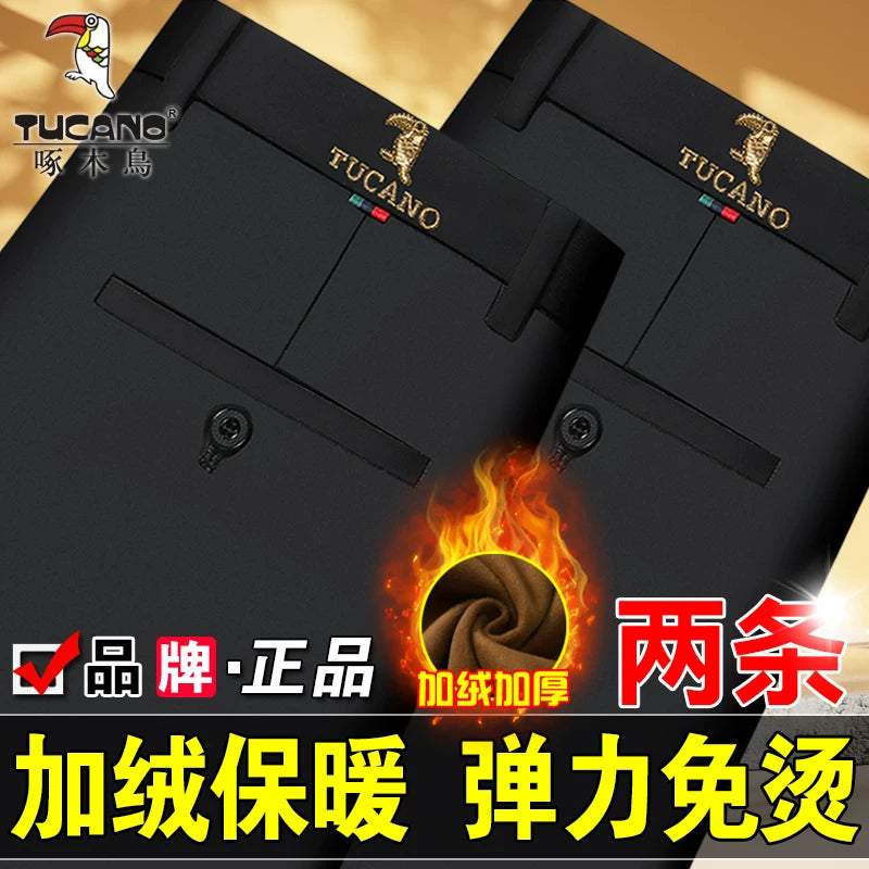 Woodpecker 2025 Yeni Kişi Gündəlik Şalvarı, Qış Yun Astarlı Qalın Şalvar, Düz Ayaqlı Boş Uzun Şalvar, Orta Yaşlılar üçün Don Şalvarı