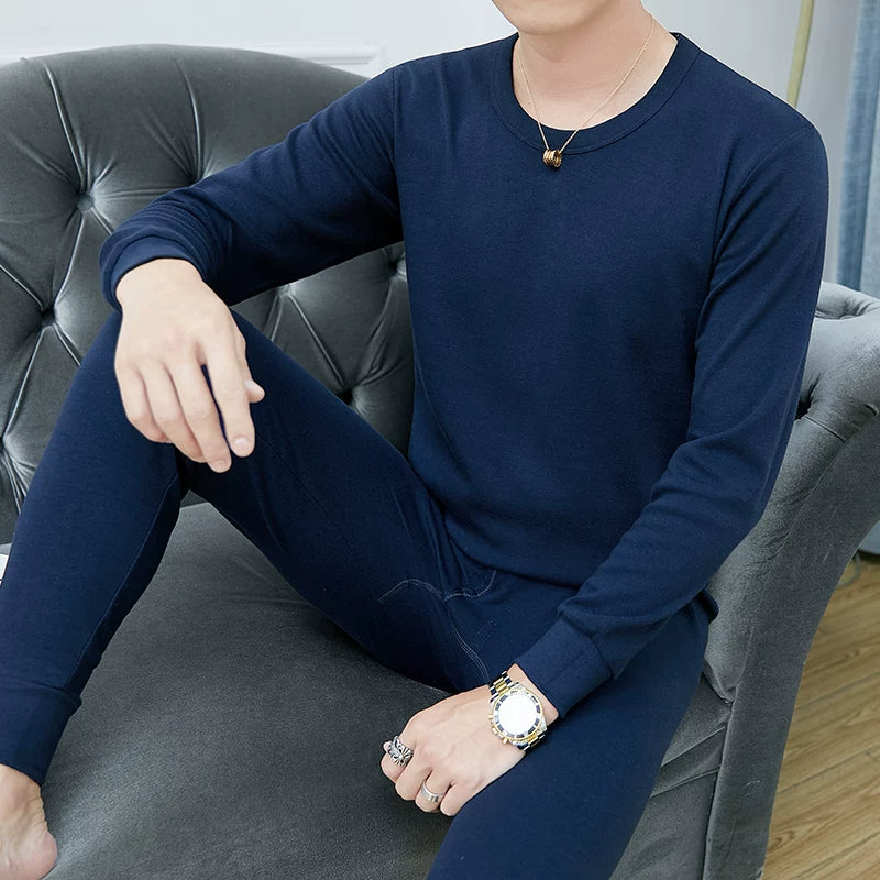 Kişilər üçün 100% Pambıqdan Payız və Qış üçün Termal Alt Geyim Dəsti, Sincan Təmiz Pambıqdan Əsaslı Köynək, Dəyirmi Yaxalıq, Jakarlı Termal Alt Geyim, Dəbli Kişi Geyimləri