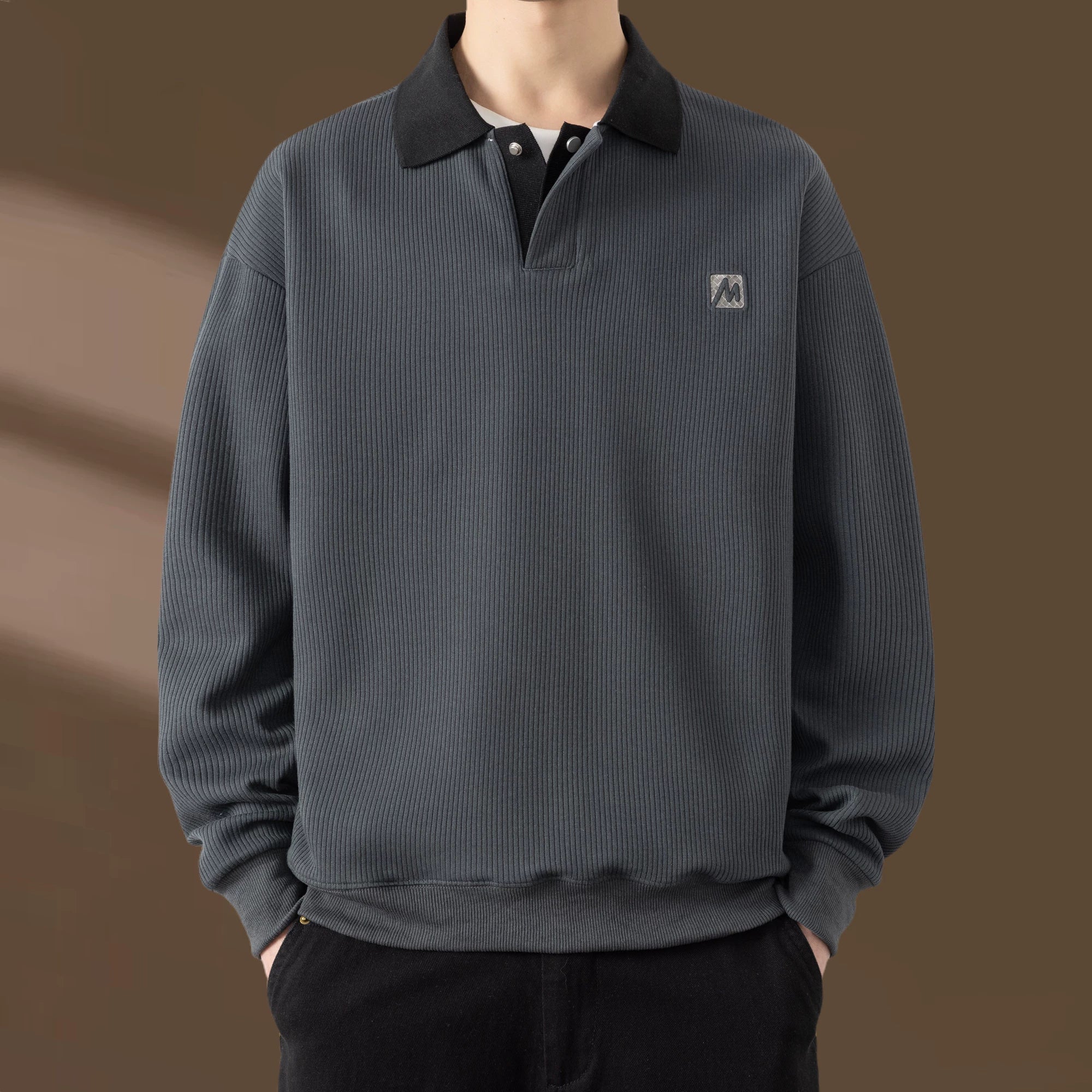 Qiao Dimengla Yüksək keyfiyyətli payız/qış kişi sviteri, yun astarlı, qalınlaşdırılmış, ağır, yaxalı, uzunqol, gündəlik kişi geyimi, yaz/payız üslubu