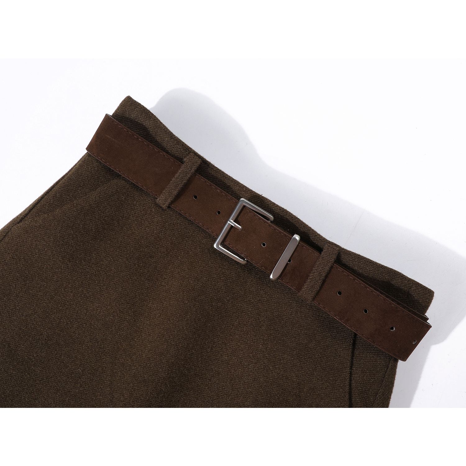 Cholisa Qəhvəyi Midi Ətək, Yaz 2026 Yeni Stil, Yüksək Bel, Ombaya Qucaqlaşan A-Xəttli Yun Mini Ətək, Koreya Üslubunda, Çoxfunksiyalı Ətək