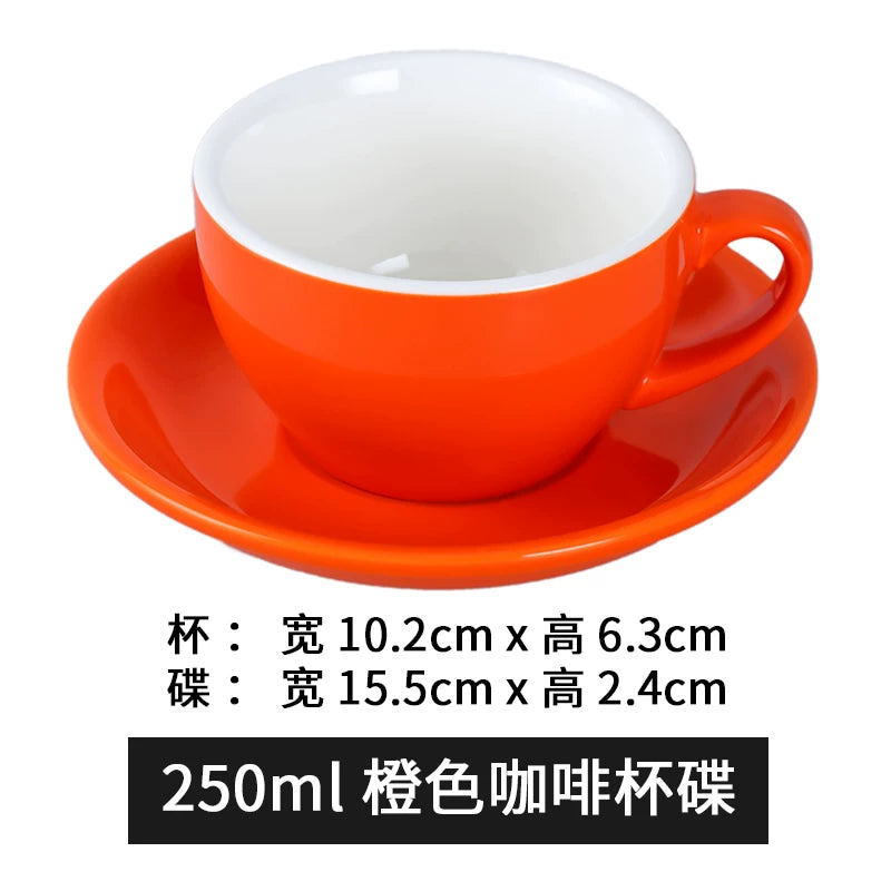 Sadə və kreativ latte sənəti qəhvə fincanı, böyük ağız kapuçino lattesi, İtalyan qəhvə fincanı və nəlbəki dəsti 250ml
