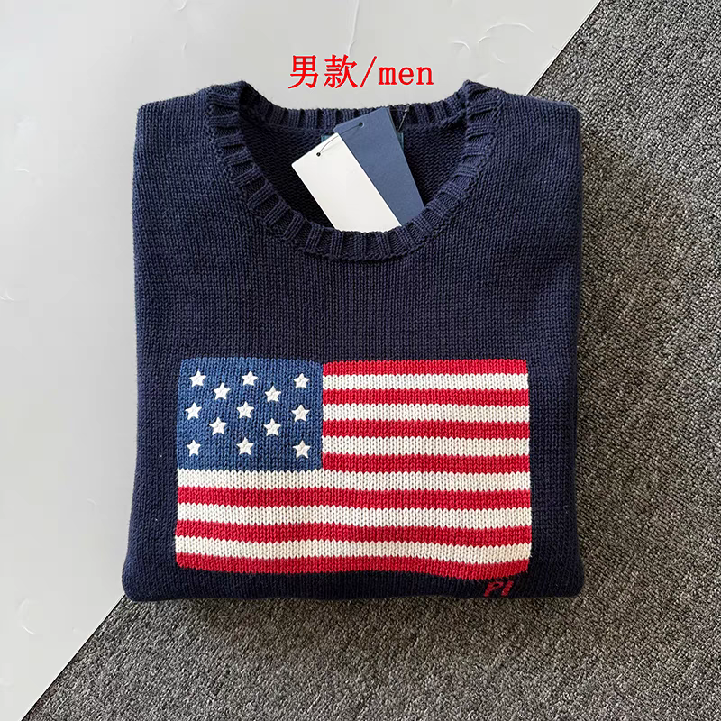 Ulduzlar və milli bayraq təsvir edilmiş açıq yaxalı sviter, uniseks, geniş forma, klassik üslub, vintage görünüş, sviter, təmiz pambıq toxunmuş köynək.