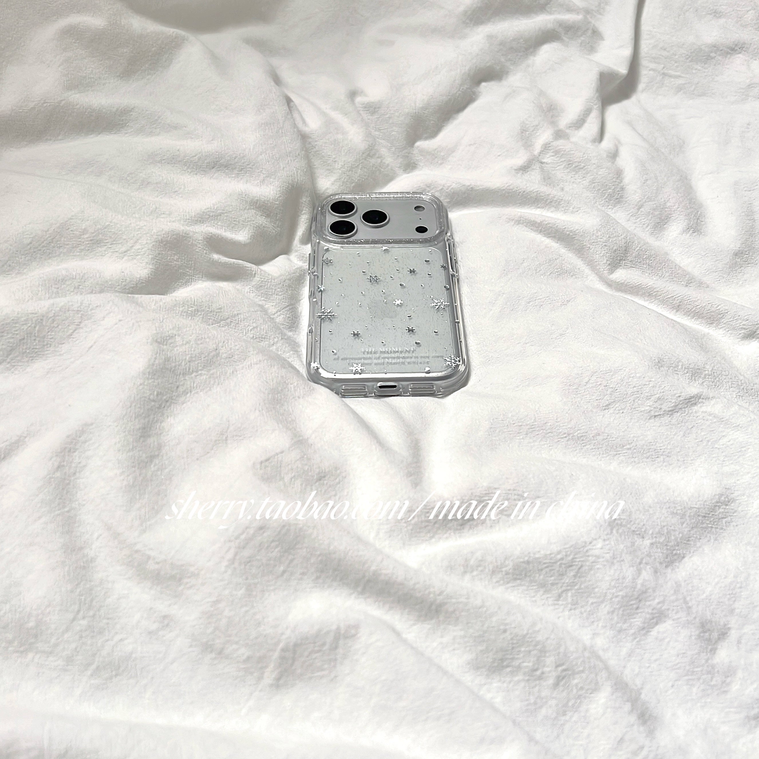 SHERRY*ins üslubunda şəffaf incə parıltılı gümüşü qar dənəciyi Apple 17ProMax mobil telefon qutusu iPhone16Pro niş qız ürəyi 15 sadə 14 kiçik təzə cizgi filmi qabaqcıl qış üçün uyğundur