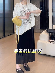 Qadınlar üçün qalın printli qısaqol futbolka, 2026-cı il yayı, böyük ölçüdə, geniş formada, arıqladıcı, yeni və çoxfunksiyalı köynək.