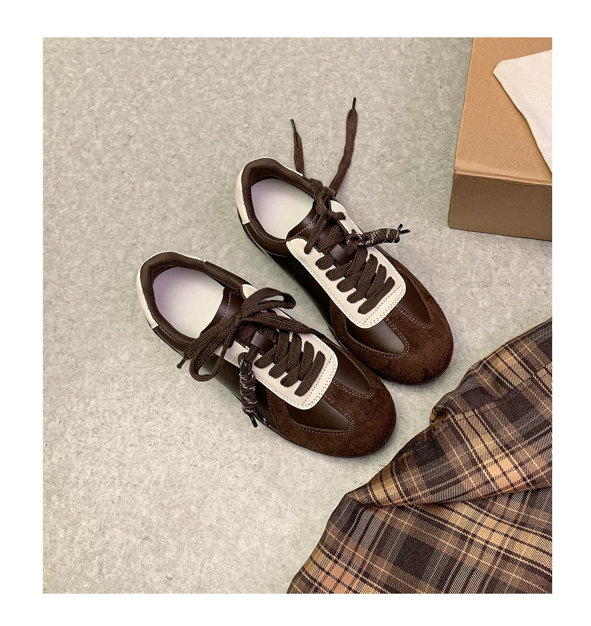 Women's Retro Color Block Leather Trainers, 2025 New Style, Soft Sole, Multifunctional Daily Sports Shoes, Height Increasing, Sneakers