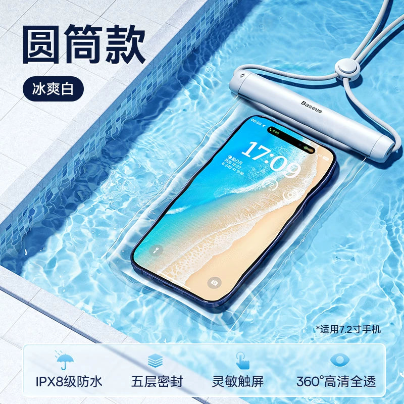 Baseus cib telefonu suya davamlı çanta üzgüçülük və dalğıc üçün açıq rafting isti bulaq sensor ekranı şəffaf sızdırmazlıq lanyard dənizkənarı yüksək dəqiqlikli fotoşəkil götürmə atlısı xüsusi şəffaf sızdırmaz toz örtüyü