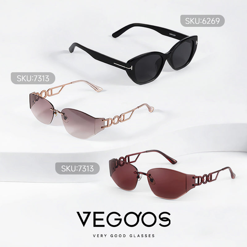 Vigo-nun qadınlar üçün çərçivəsiz gün eynəyi, retro pişik gözü, yüksək səviyyəli moda, günəşdən qorunma və UV-dən qorunma, kişi günəş eynəyi