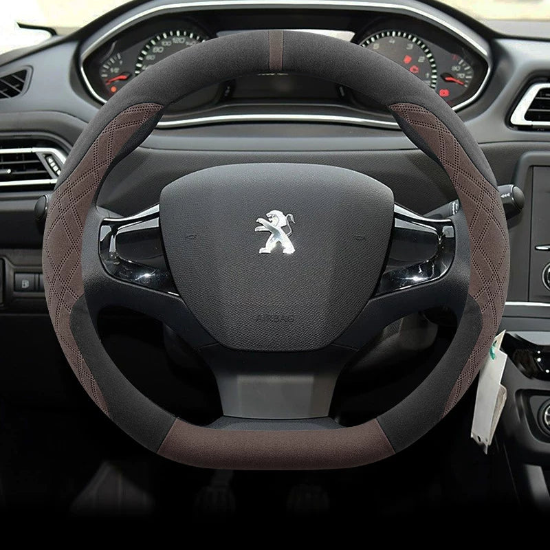 Peugeot 308 Sükan Çarxı Qış Xüsusi Zamşa Flis Stil 16-2019 Sürüşməyə Qarşı Tər Uducu Avtomobil Sükan Çarxı İsti
