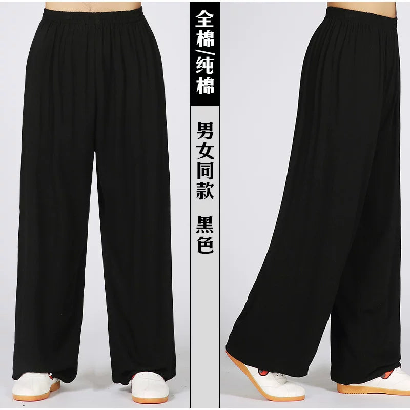 Yeni təmiz pambıq Tai Chi şalvarları bloomers məşq şalvarları döyüş sənətləri performans geyimləri kişilər və qadınlar üçün yaz, yay və payız