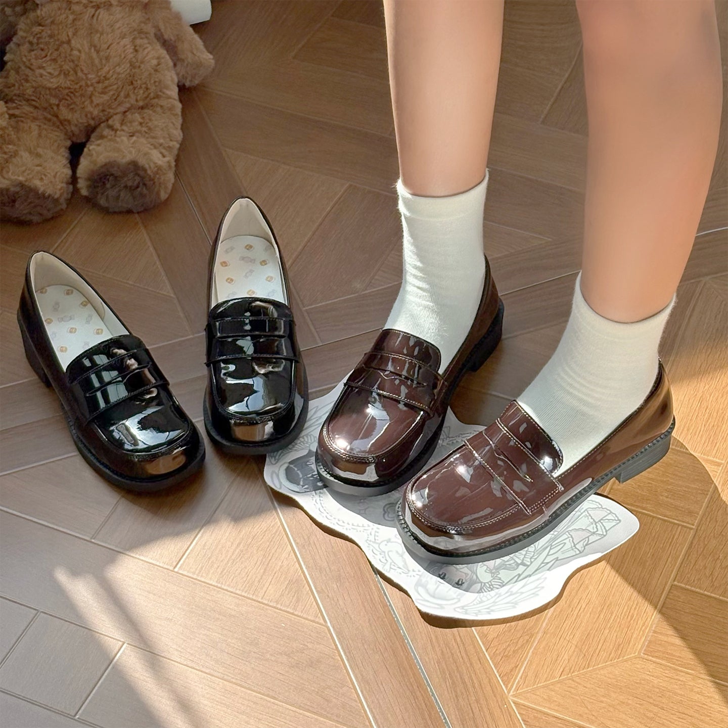 (Stokda) Şirin Dovşan Orijinal JK Forma Ayaqqabıları Əsas Orta Daban Çoxfunksiyalı Dəyirmi Barmaqlı Loferlər Aşağı Dabanlı Tələbə Ayaqqabıları