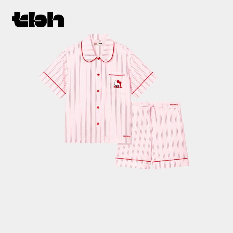 tbh Brutalist Home Sanrio Hello Kitty Tencel Pambıq Ev Geyimi Dəsti Qadınlar üçün Pijama xaricində geyinilə bilər