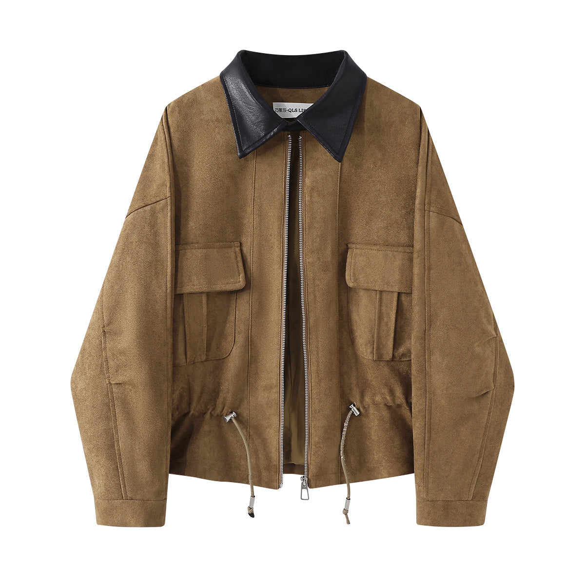 Chola Lisa-nın qadınlar üçün şık yamaqlı Koreya retro boş zamşa paltosu, payız zərif yaxa gödəkçəsi.