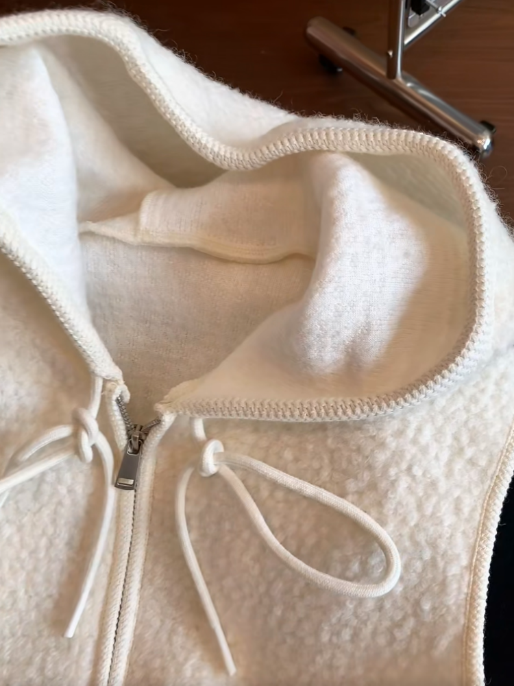 Shenzhen Nanyou yüksək səviyyəli butiki ~ Qadınlar üçün şık, gündəlik çox yönlü başlıqlı toxunmuş jilet, payız və qış qolsuz top