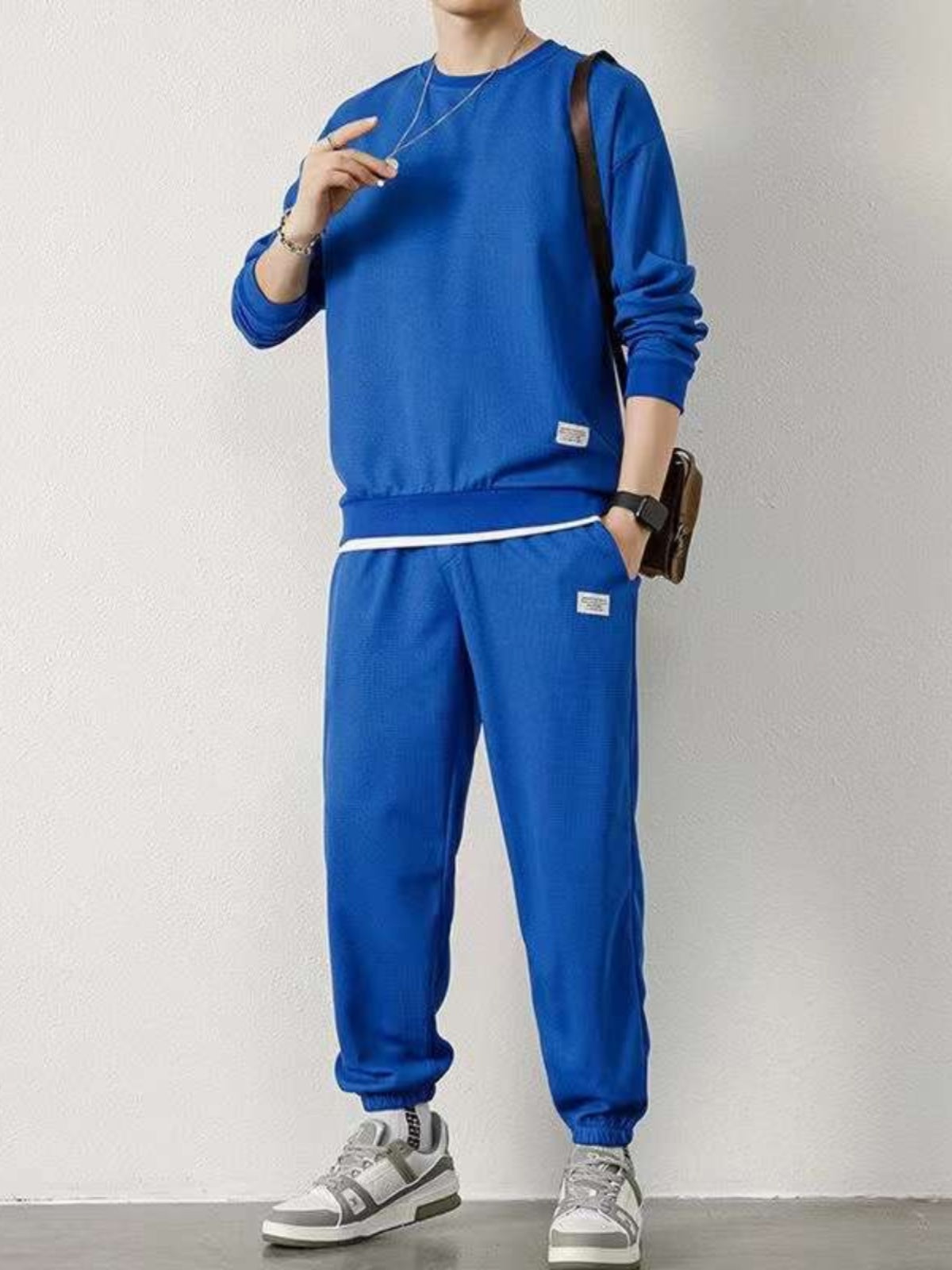 Endirimli Endirim: Kişilər üçün Gündəlik İdman Kostyumu, Böyük Ölçülü, Vafli Örgülü, Yun Astarlı, Payız və Qış üçün Qalın Sviter və Şalvar