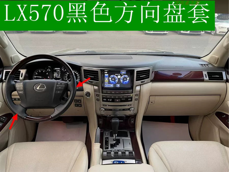 05-09-13 Köhnə Lexus LX570 və IS460 modelləri üçün əl ilə tikilmiş orijinal dəri sükan örtüyü, hər iki tərəfində mal dərisi var.