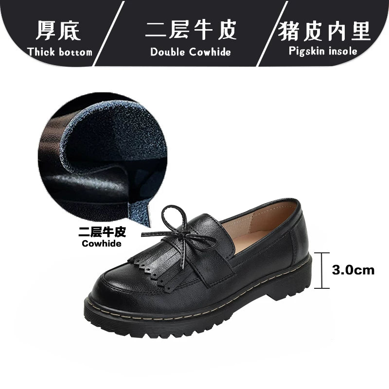 Retro püsküllü loferlər, qadın orijinal dəridən qalın dabanlı bantlı ayaqqabılar, 2022 yeni stil Britaniya stilində dəri ayaqqabılar, JK formalı ayaqqabılar