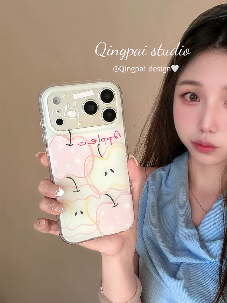 Qingpai ins sadə boyalı çəhrayı və ağ xətlər Apple ulduzu qraffiti Apple 17promax mobil telefon qutusu iphone16pro yeni 15promax qadın modeli 15pro yaradıcı stil hər şey daxil sərt qabıq