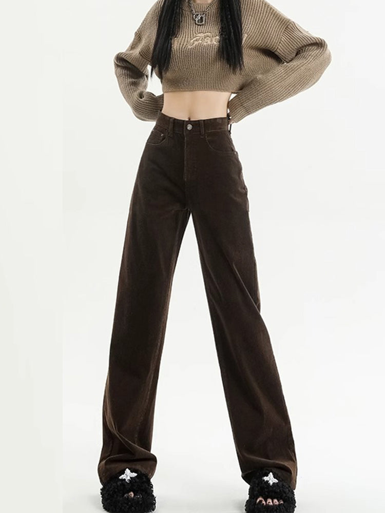 Qadınlar üçün qəhvəyi və qəhvəyi rəngli arıqladıcı məxmər düzbucaqlı şalvar, payız və qış, flis astarlı, armud formalı böyük ölçülü şnil genişbucaqlı gündəlik şalvar